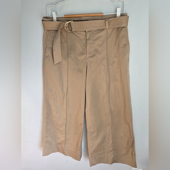 Ralph Lauren Pants - RALPH LAUREN Tan Wide Leg Cotton Trousers with Belt